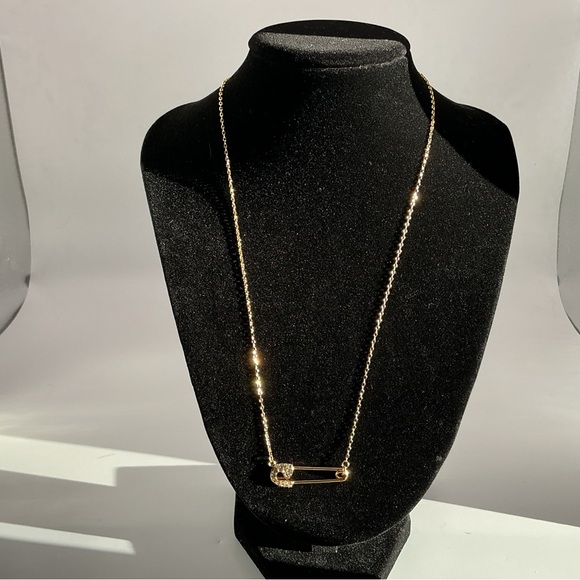Swarovski Jewelry - Swarovski Gold Tone Crystal Safety Pin Necklace | With Pouch & Tag